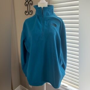 The North Face Men’s Large Teal Fleece Qtr Zip Pullover, P2P 23, Mock Neck